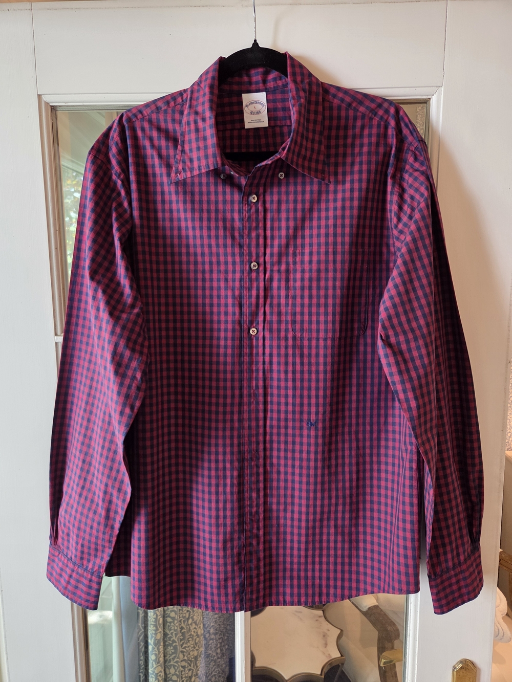 Brooks Brothers Men's Burgundy and Navy Gingham Button-Down Shirt